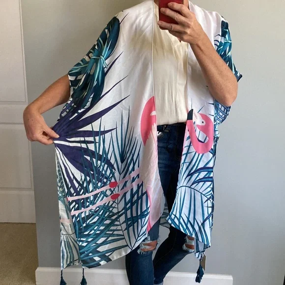 Flamingo Print Boho Kimono - Picture 3 of 9